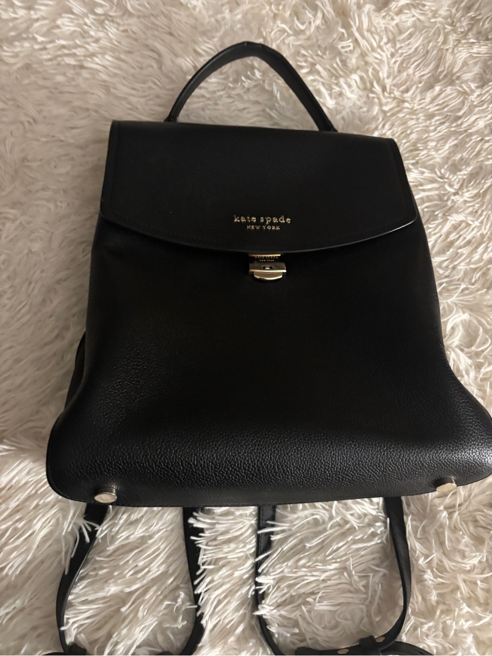 kate spade Black Pebbled Leather Backpack with Gold Hardware